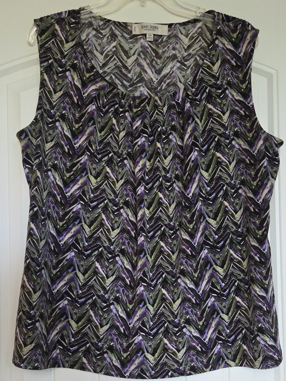 Jones Studio Sleeveless Chevron Brushstroke Tunic - Purple/Black/Green